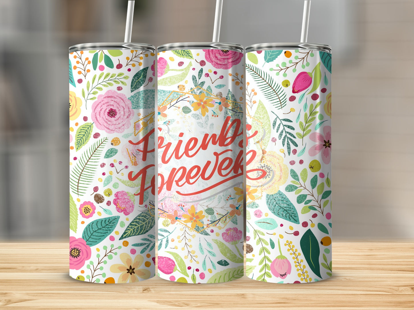 Floral Patterned Tumblers with Friends Forever Design