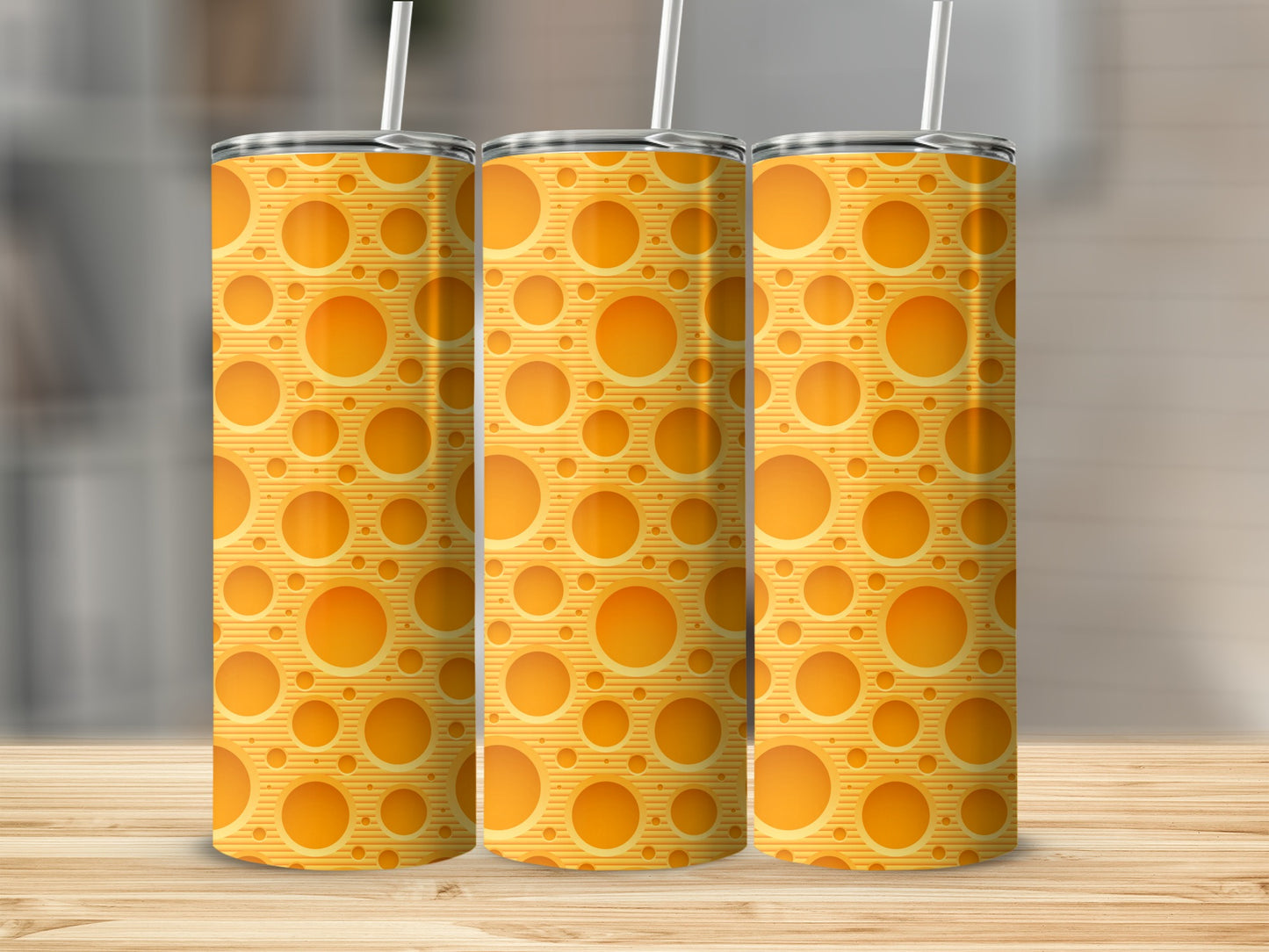 Yellow with Circles and Lines Pattern Art Design Tumblers