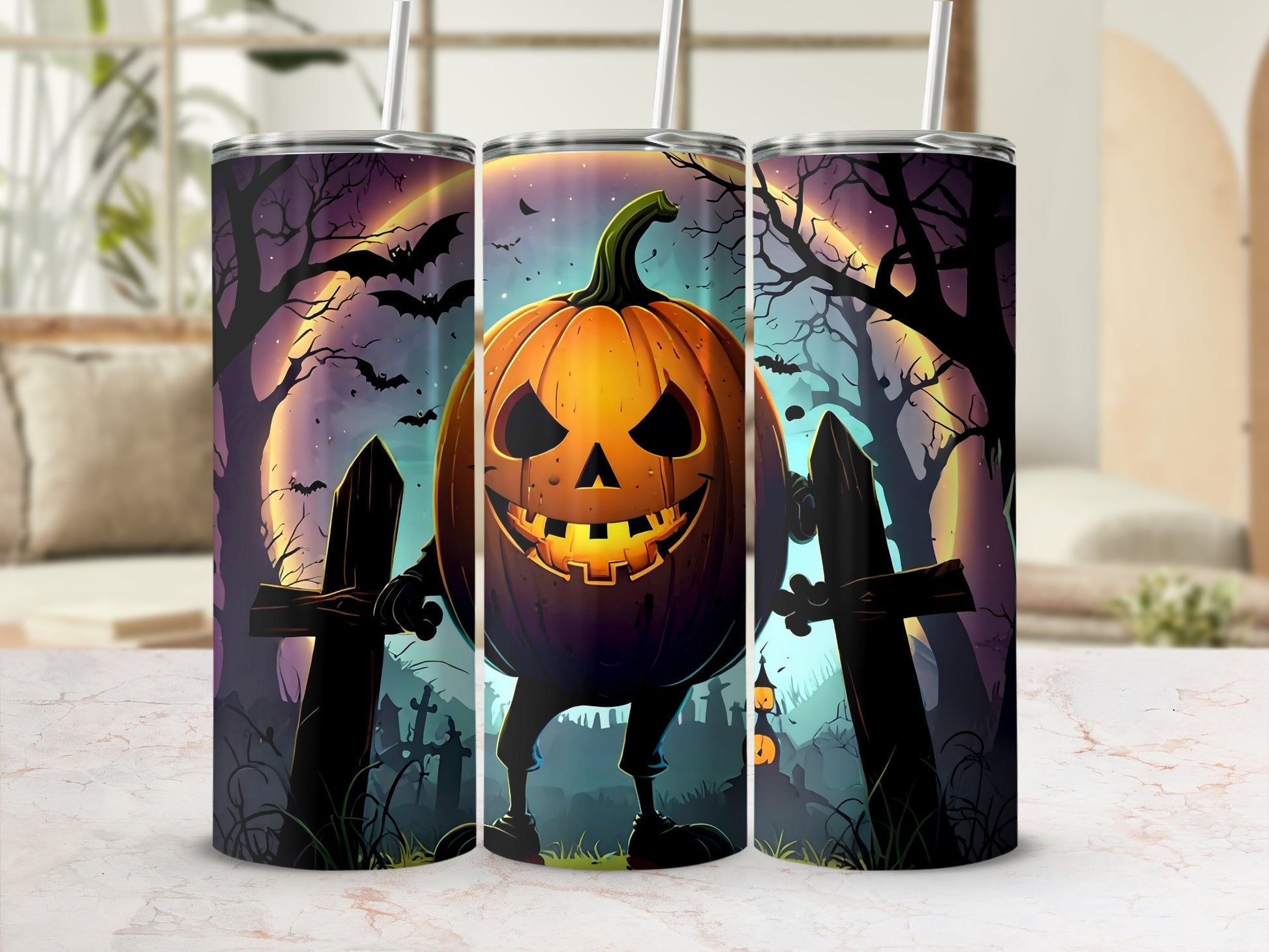 Spooky Halloween Pumpkin Graveyard Design Tumbler