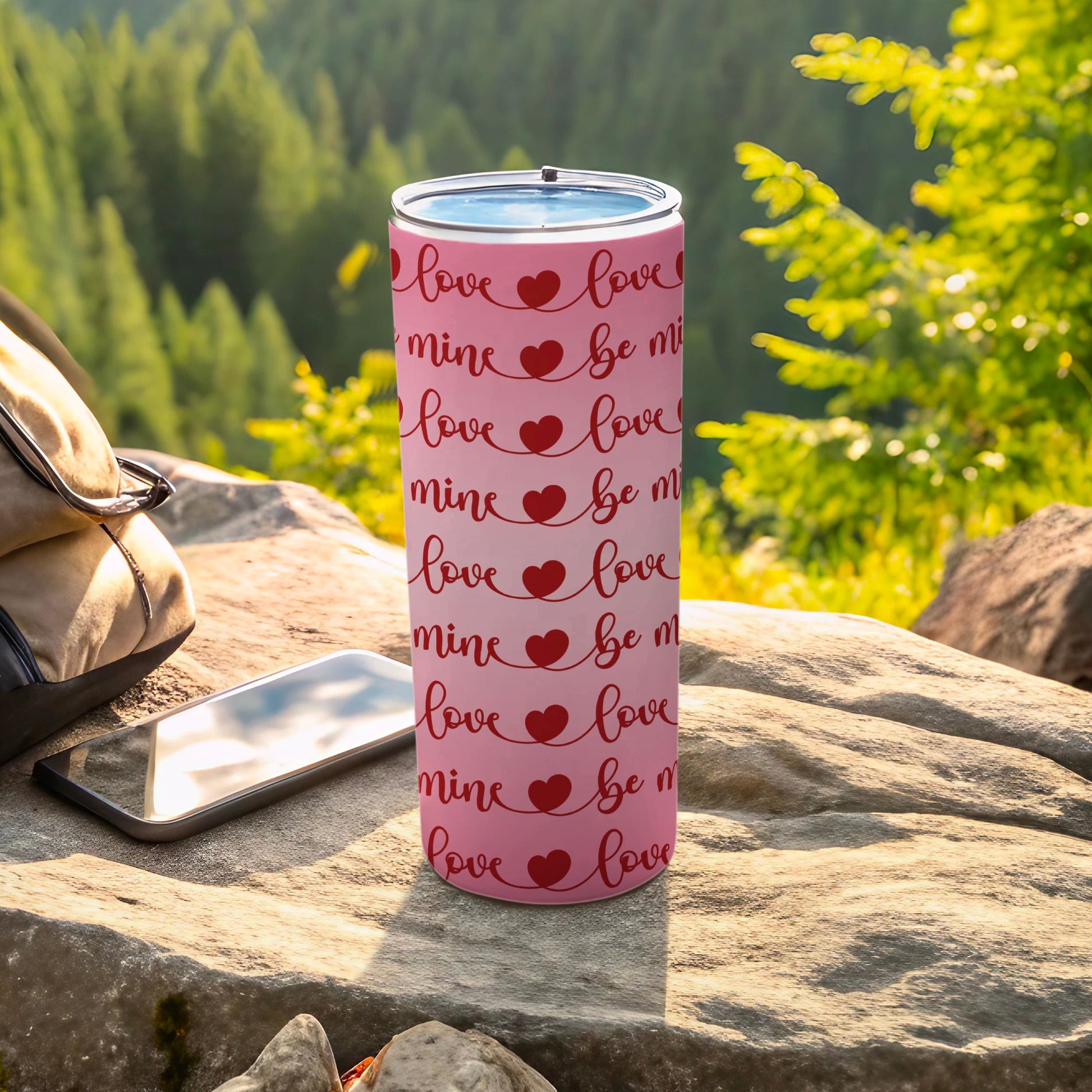 Pink Love Be Mine Heart Travel Tumbler for Outdoor Trips