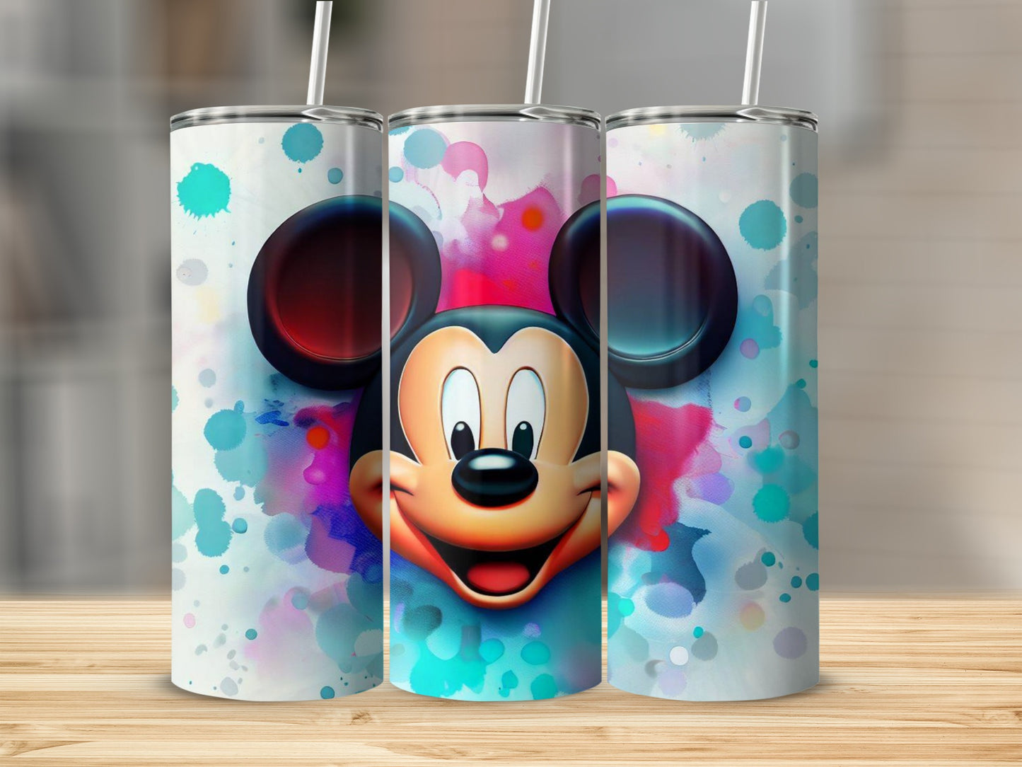 Colorful Mickey Character Design Tumbler with Straw