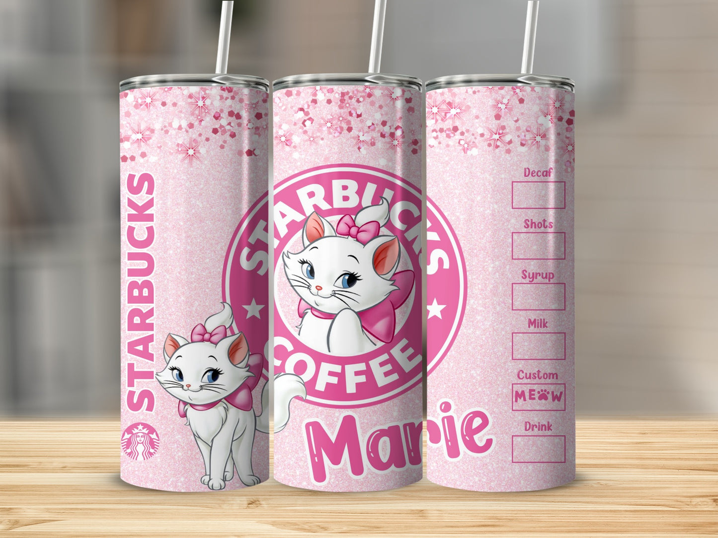 Pink Glitter Starbucks Coffee Marie Travel Tumbler