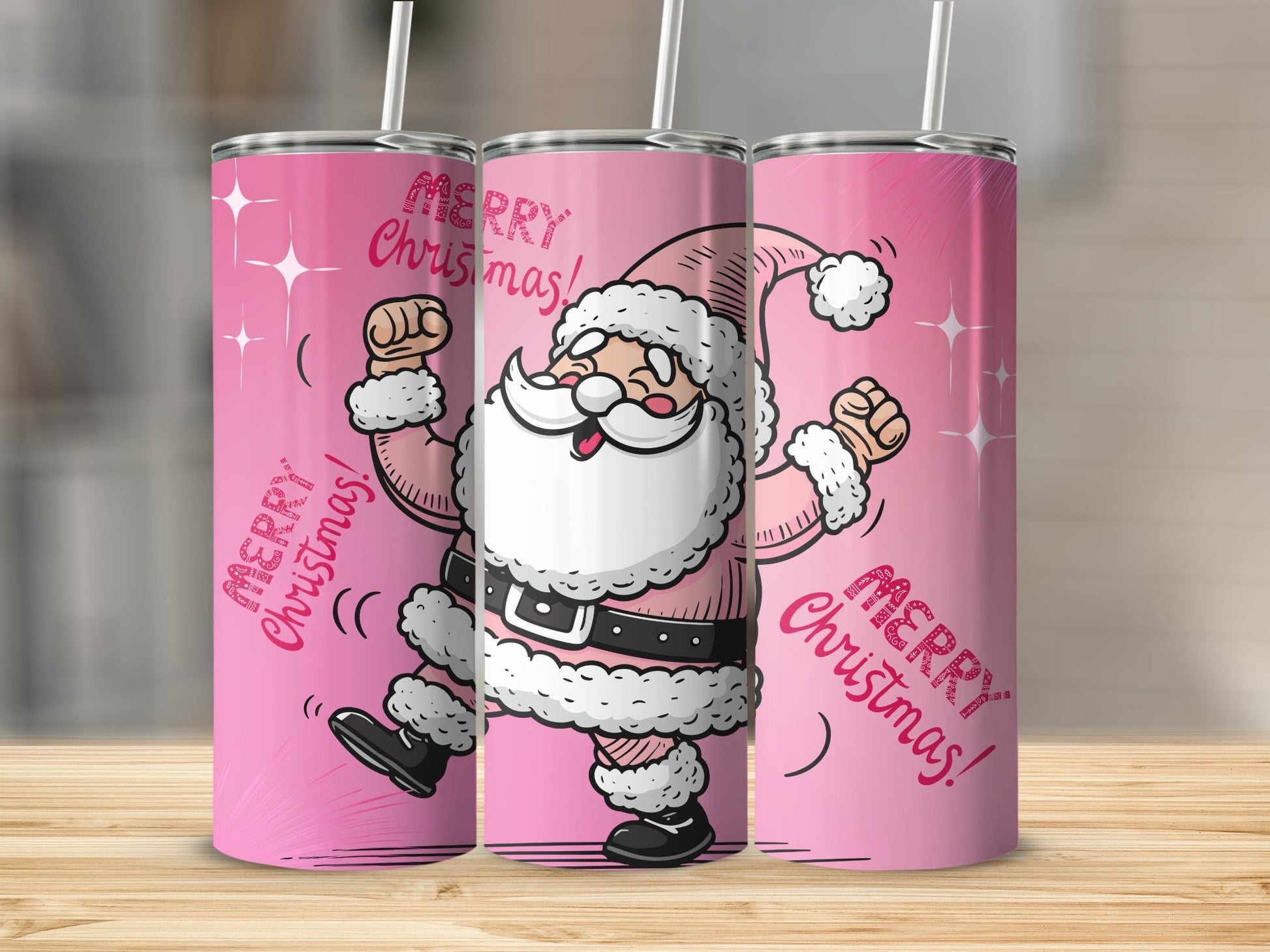 Santa Claus Merry Christmas Pink Festive Drinkware