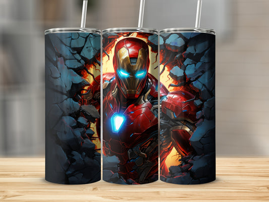 Vibrant Iron Man Tumbler with Shattering Wall Design