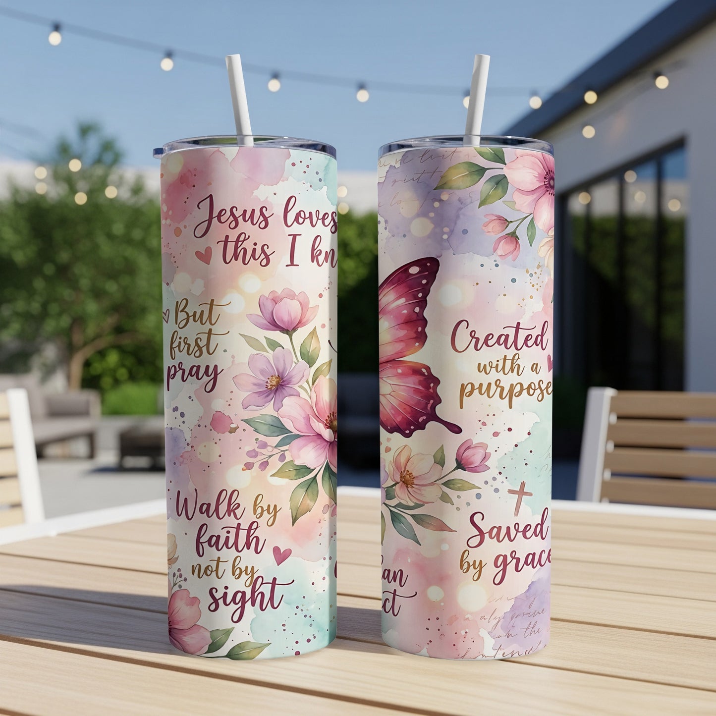 Jesus loves this, Created with a purpose, Saved by grace tumbler.