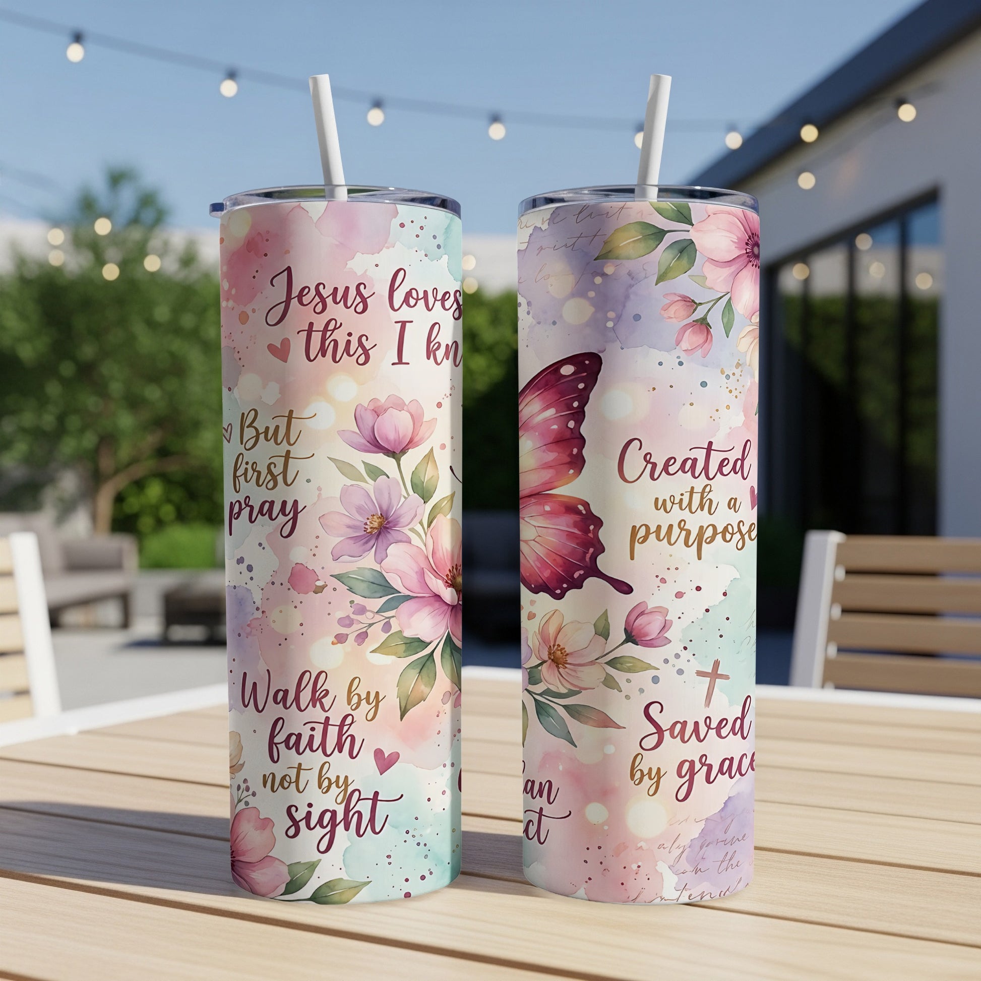 Jesus loves this, Created with a purpose, Saved by grace tumbler.