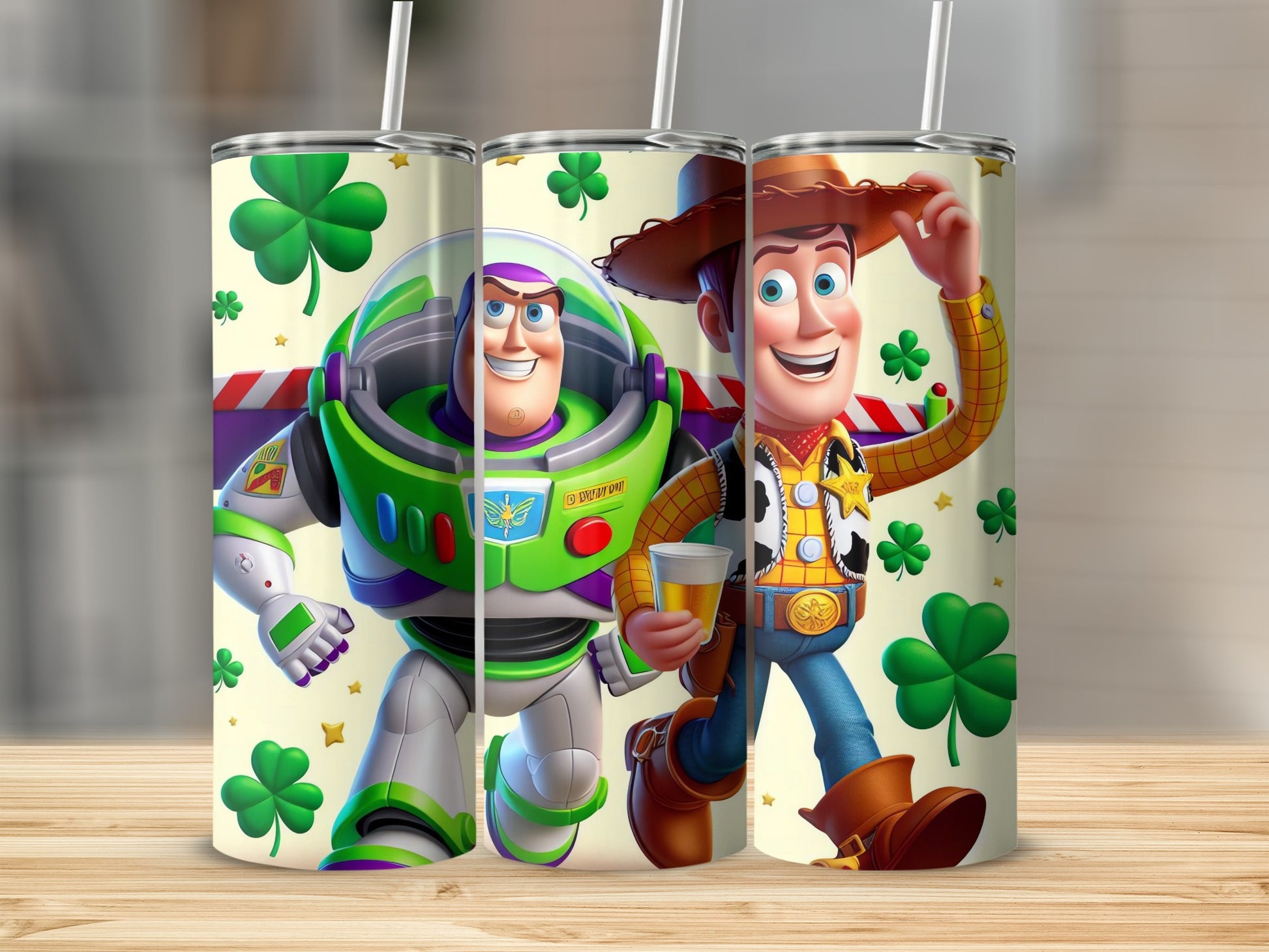 Toy Story Character Design with Shamrocks Tumbler Cup