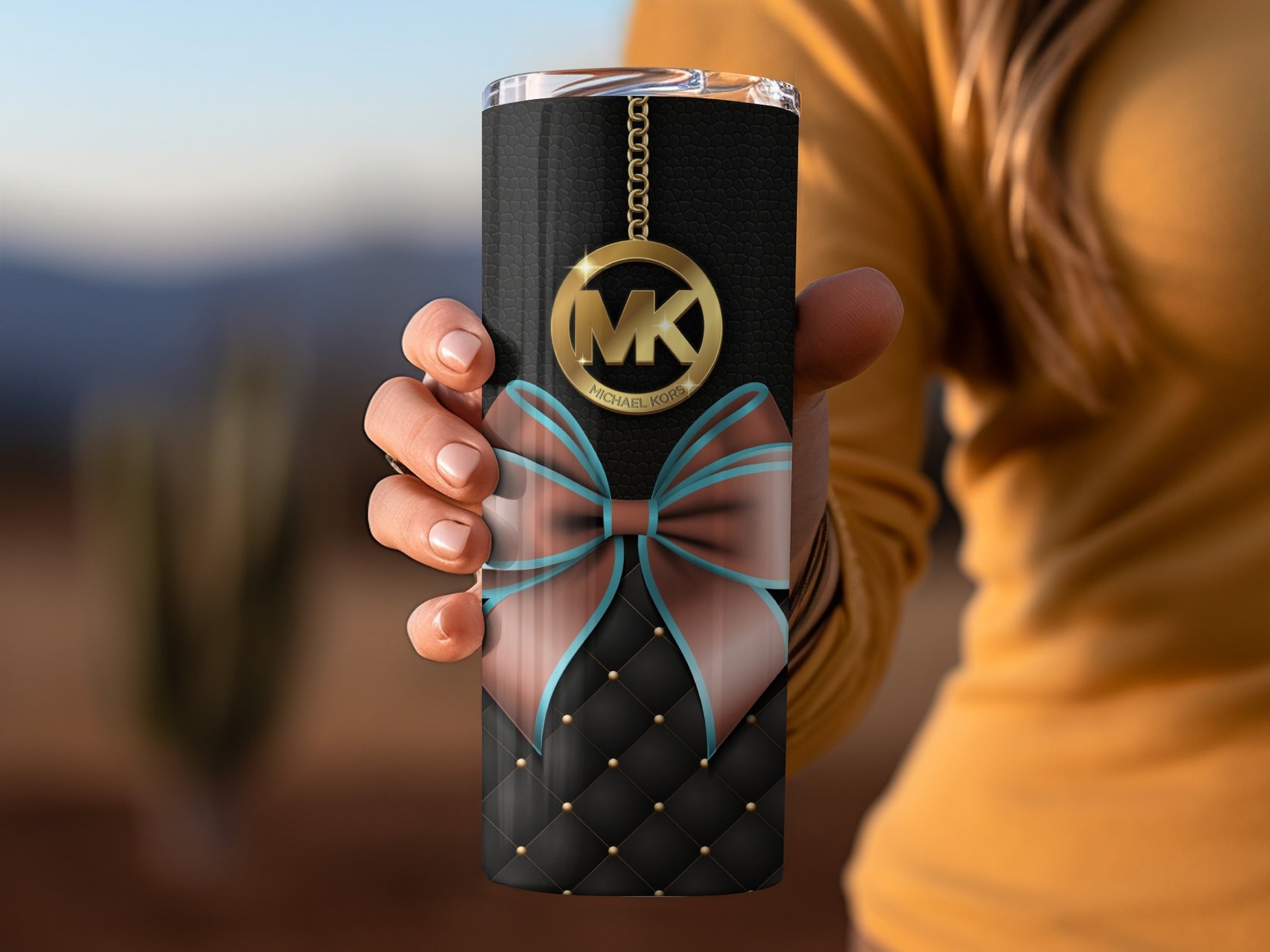 Elegant Black and Blue Bow Design Tumbler