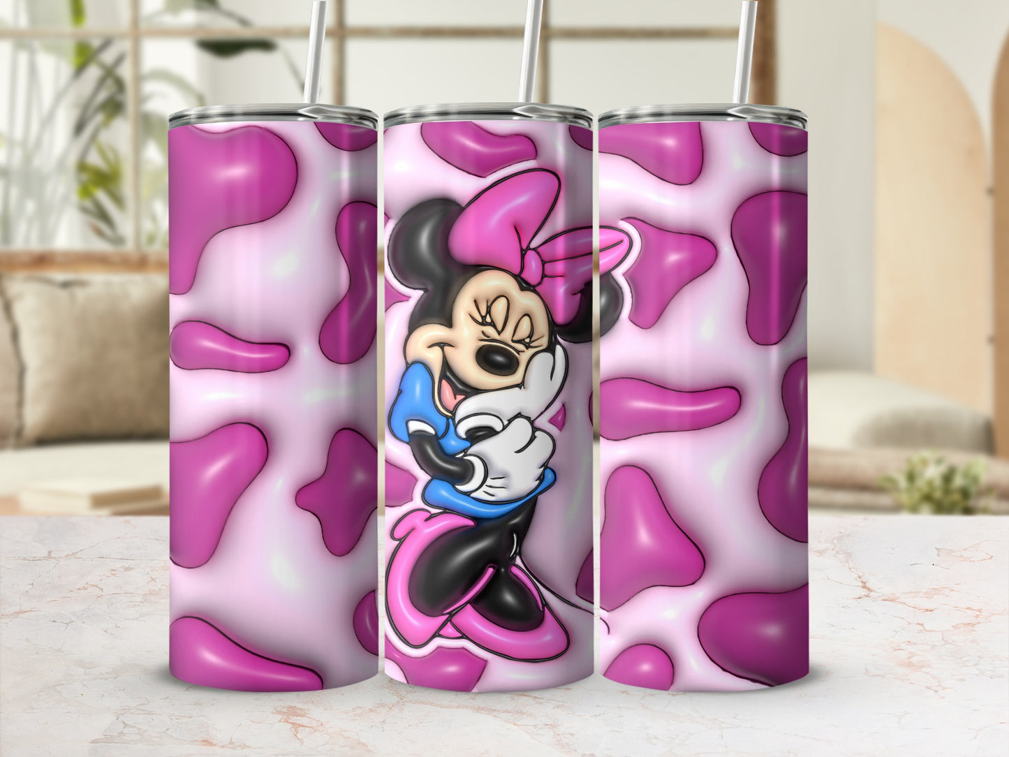 Cute Pink Minnie Mouse with Bow Tumbler Cup