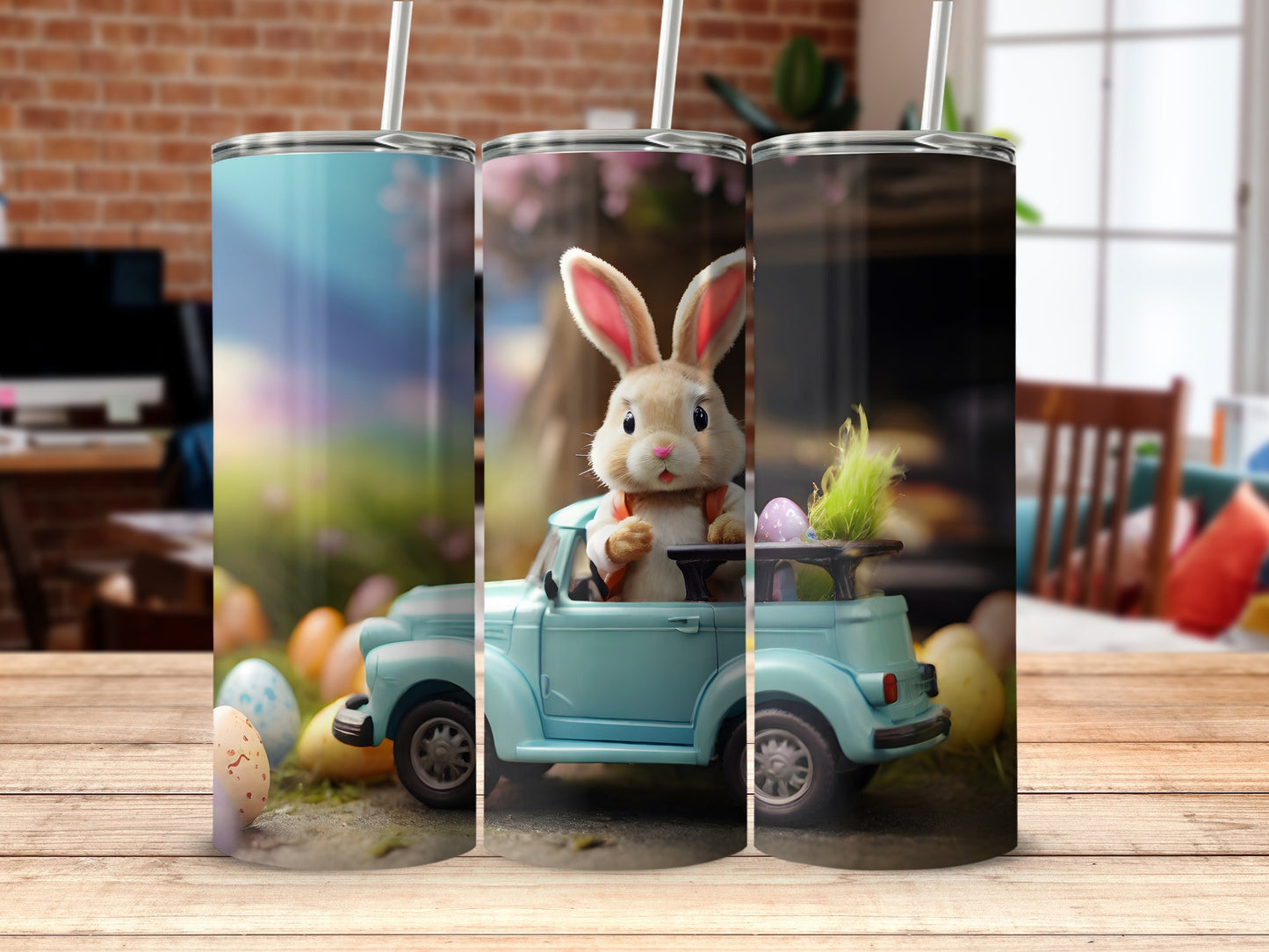 Cute Rabbit Blue Truck Easter Eggs Spring Landscape product type