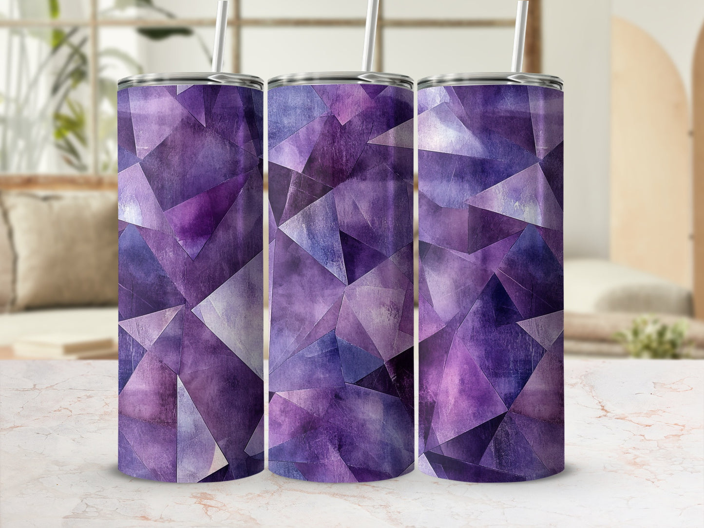 Purple Tones Triangle Artistic Design Pattern Tumblers