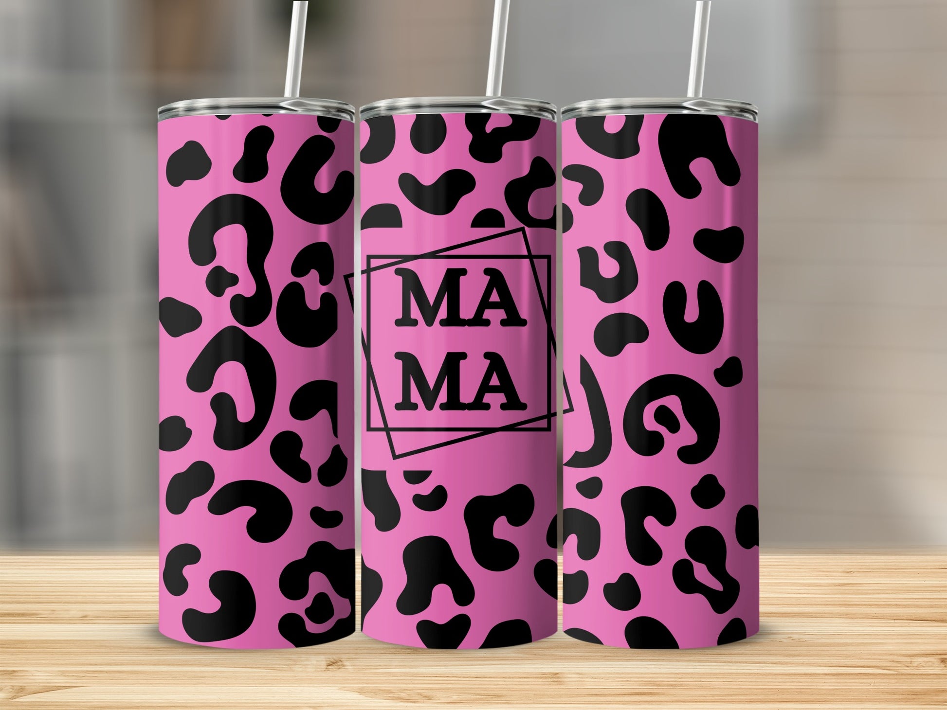 Pink Animal Print Tumbler with MA MA Design 20oz tumbler