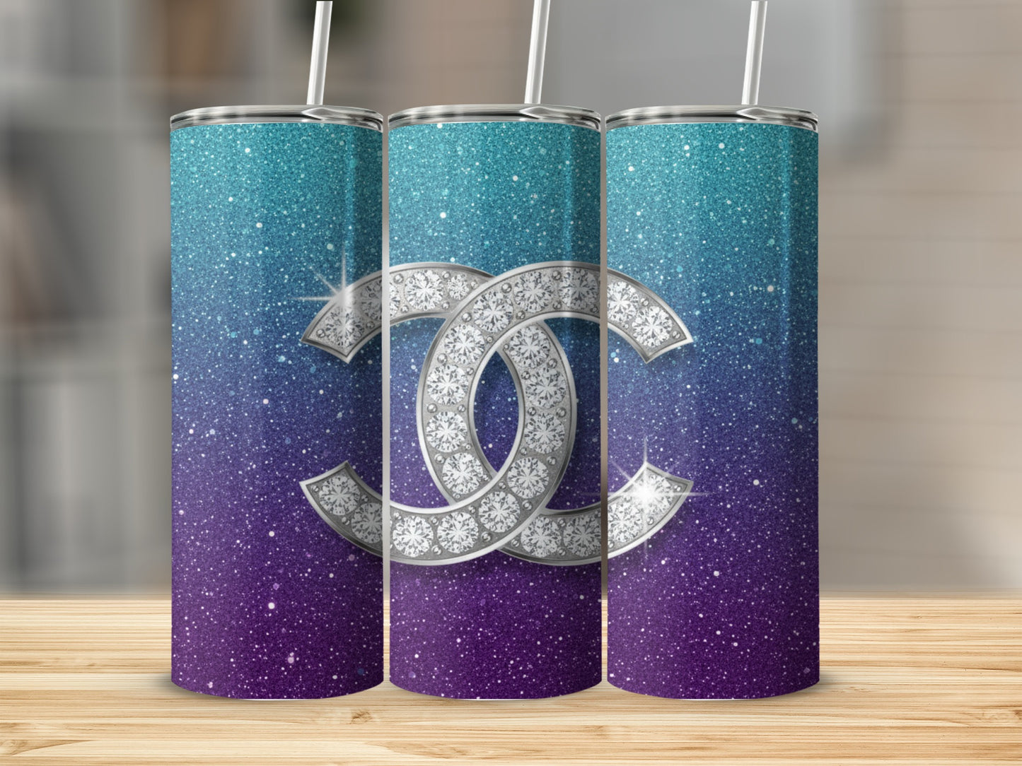 Interlocking Circles and Sparkling Gradient Design Tumbler