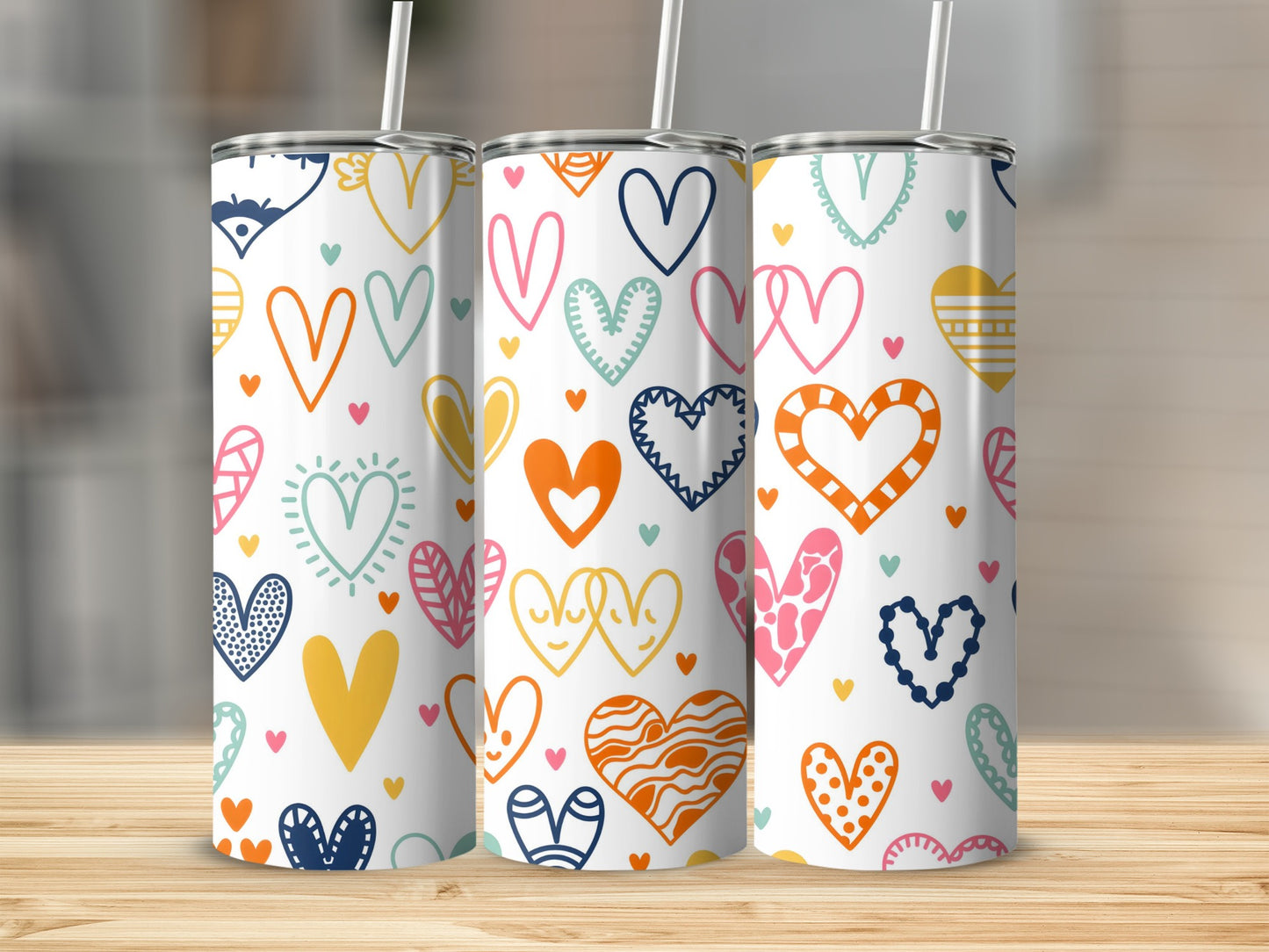 Colorful Heart Design Stainless Steel Tumblers