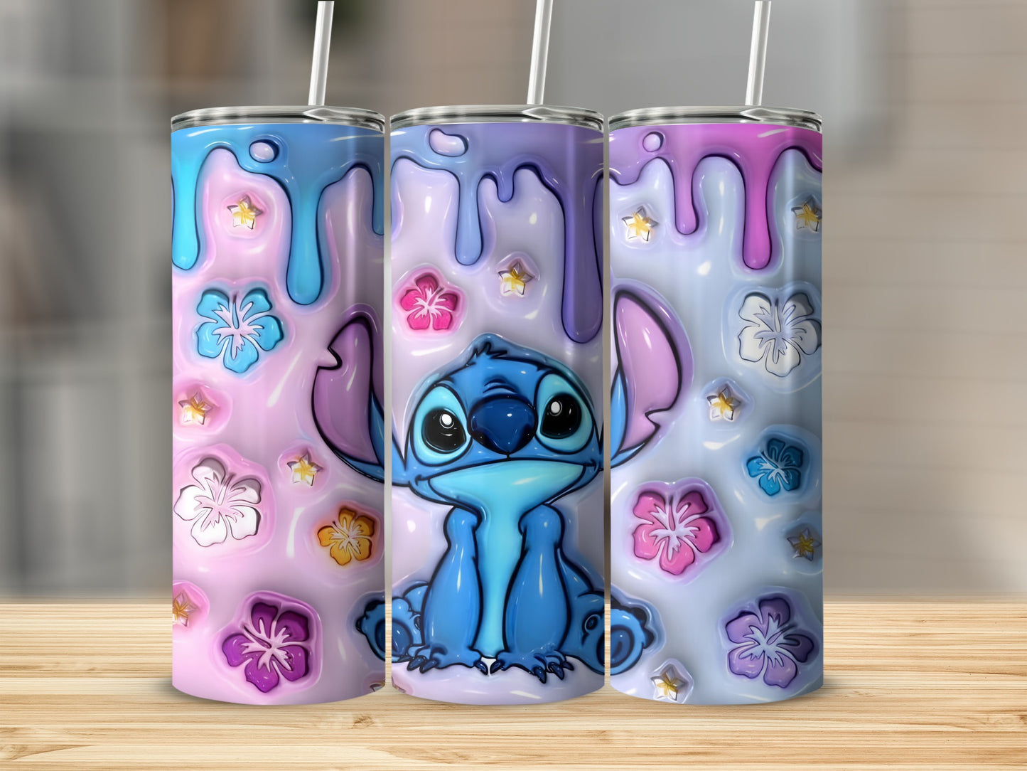 Adorable Blue Character with Colorful Floral Design