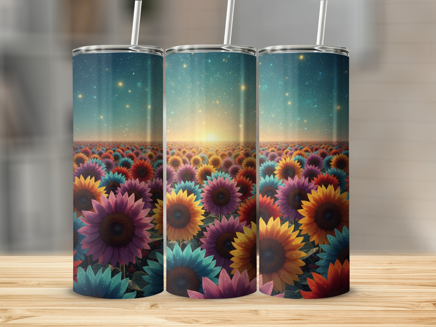 Sunflower Field with Night Sky Tumbler