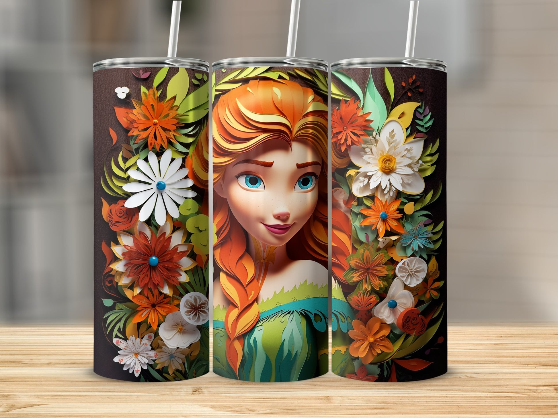 Colorful Floral Princess Design Tumbler Cup