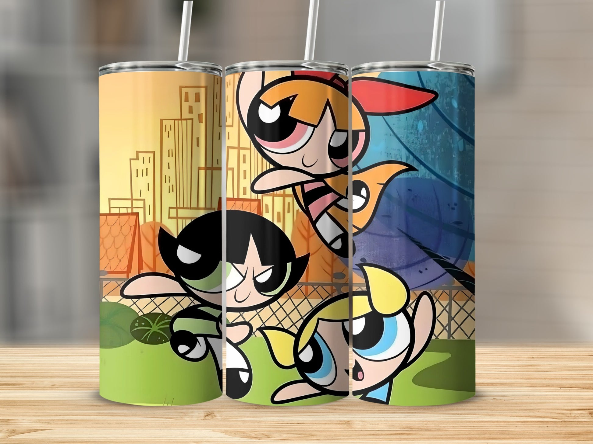 Colorful Tumbler with Cartoon Characters Pattern