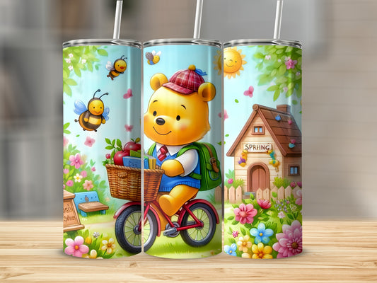 Bear With Bicycle Spring House Scene Graphics Tumblers