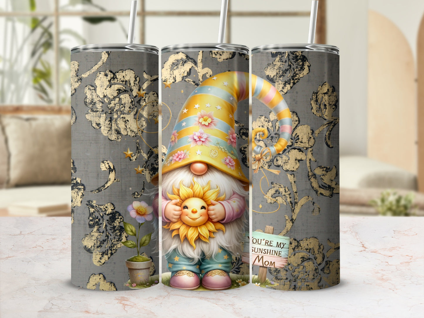 Colorful Gnome with Sunflower Mother's Day Tumbler