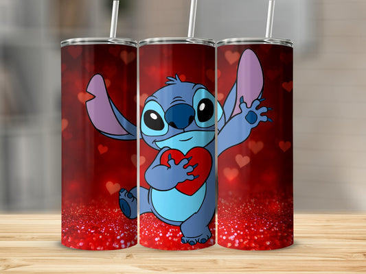 Adorable Blue Alien Character Holding Heart Tumbler
