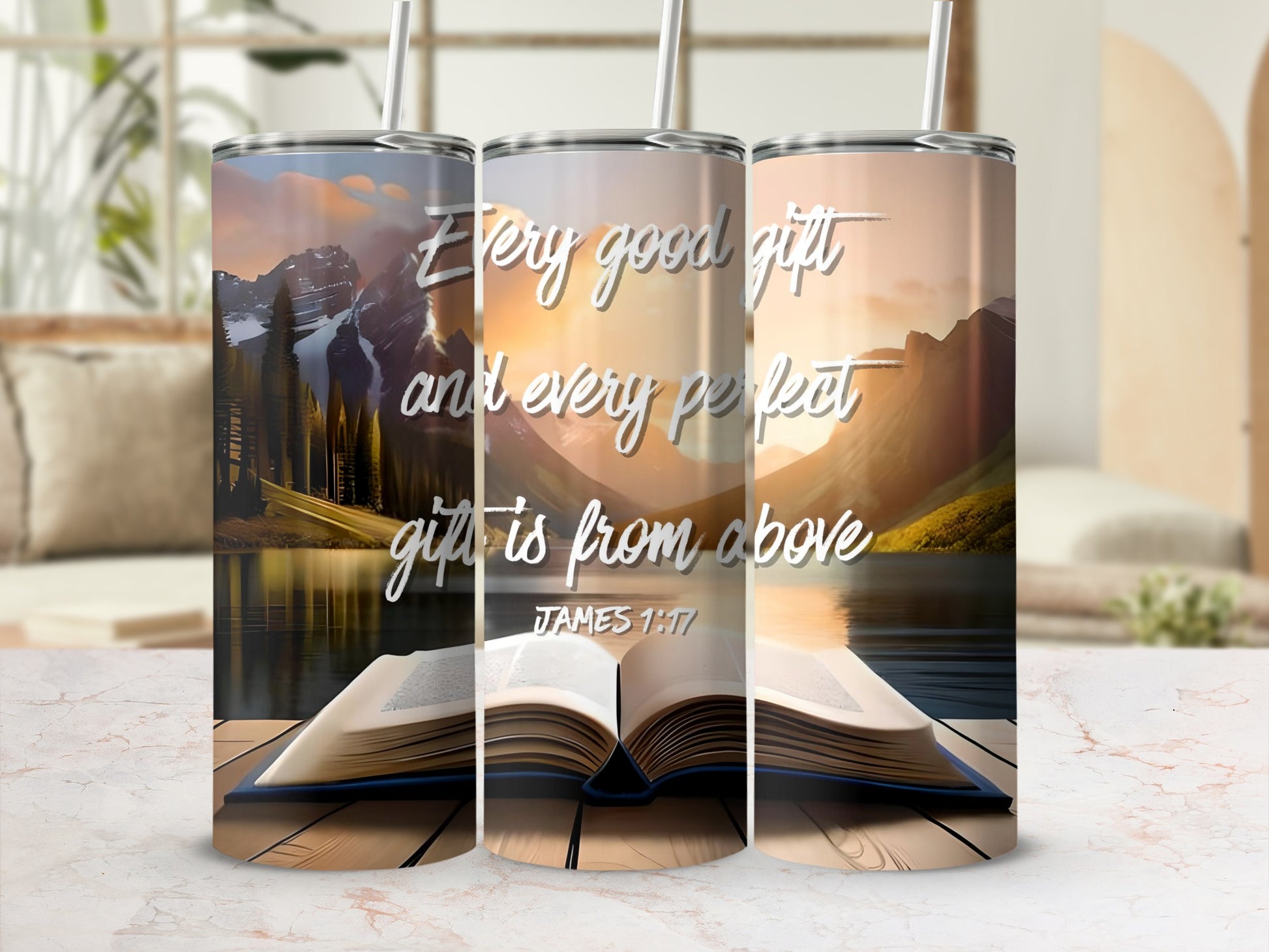 Inspirational Nature Scene with Bible Verse Tumbler