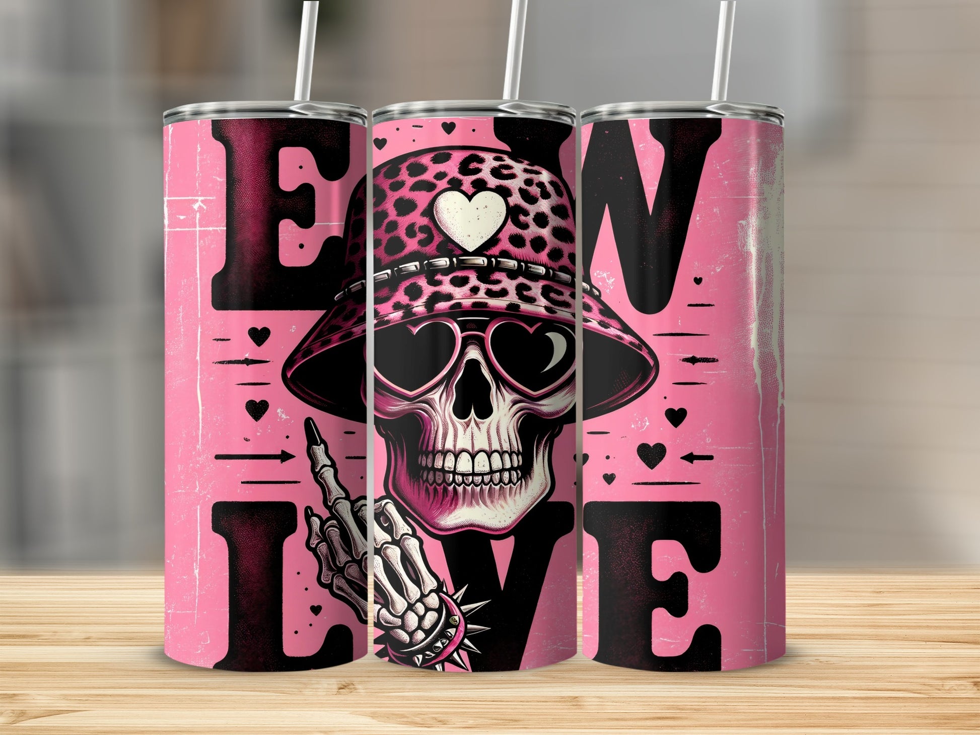 Pink Distressed Love Skull Leopard Hat Middle Finger product type