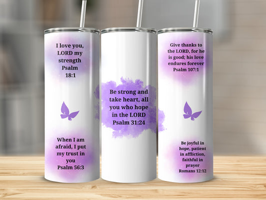 Inspirational Bible Verses with Butterfly Design Tumbler