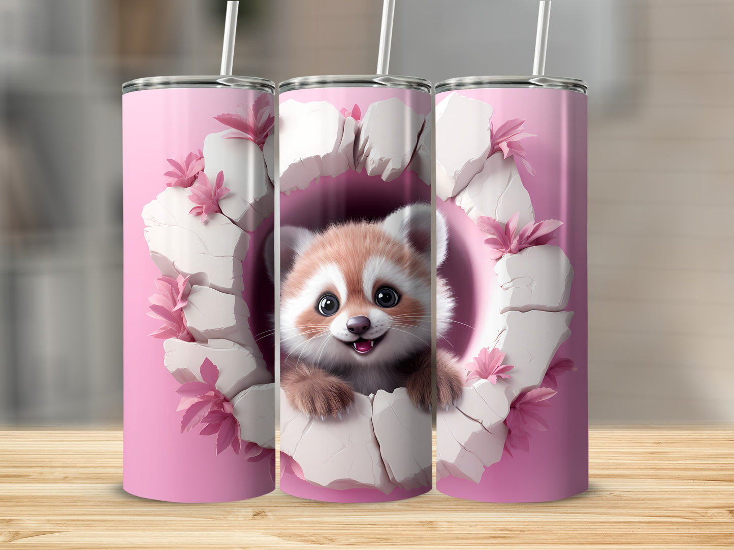 Cute Red Panda Peeking Through Floral Hole Design tumbler