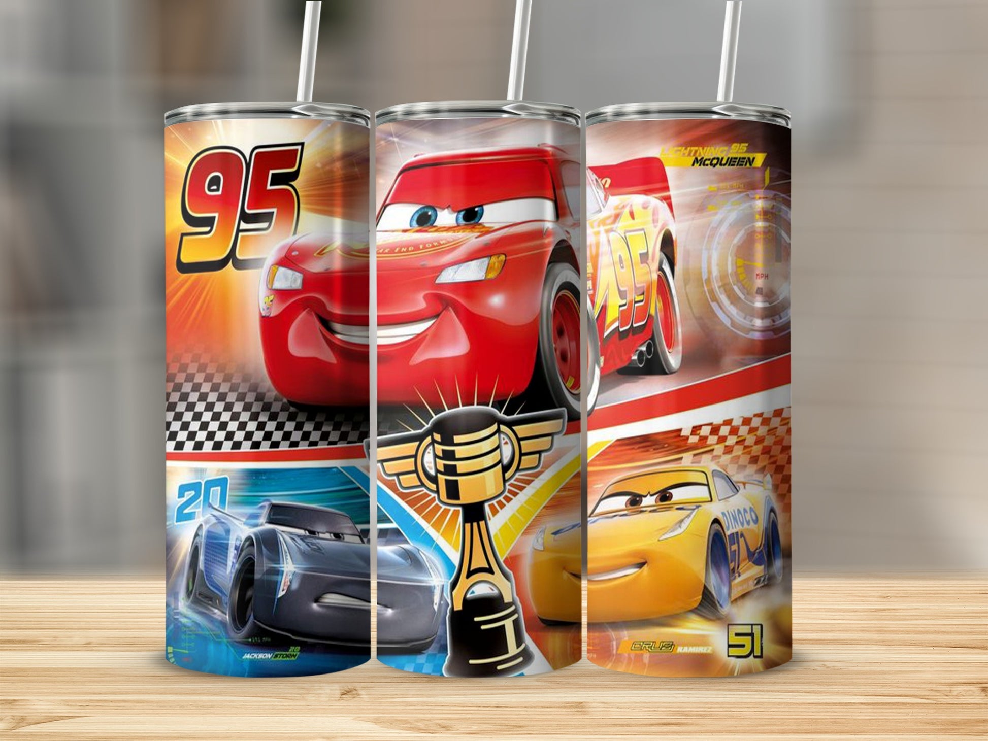 Colorful Lightning McQueen Animated Tumbler With Straw