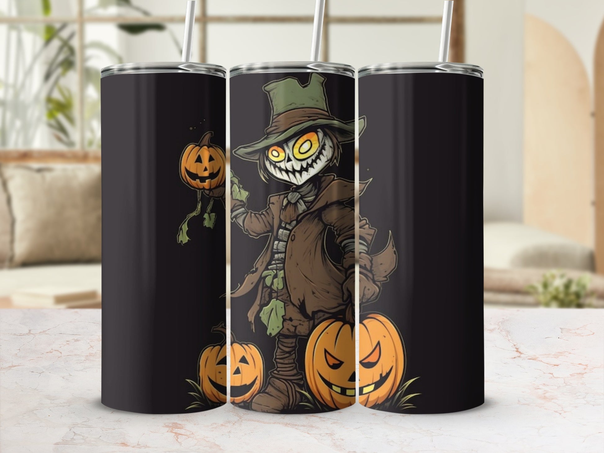 Halloween Scarecrow with Pumpkins Design Tumbler