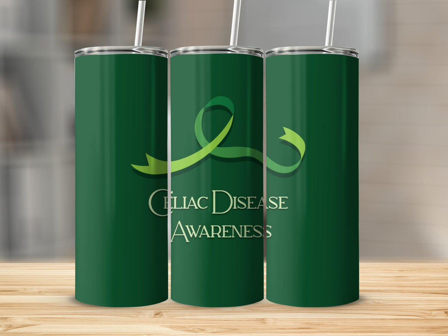 Celiac Disease Awareness Tumbler with Green Ribbon Design