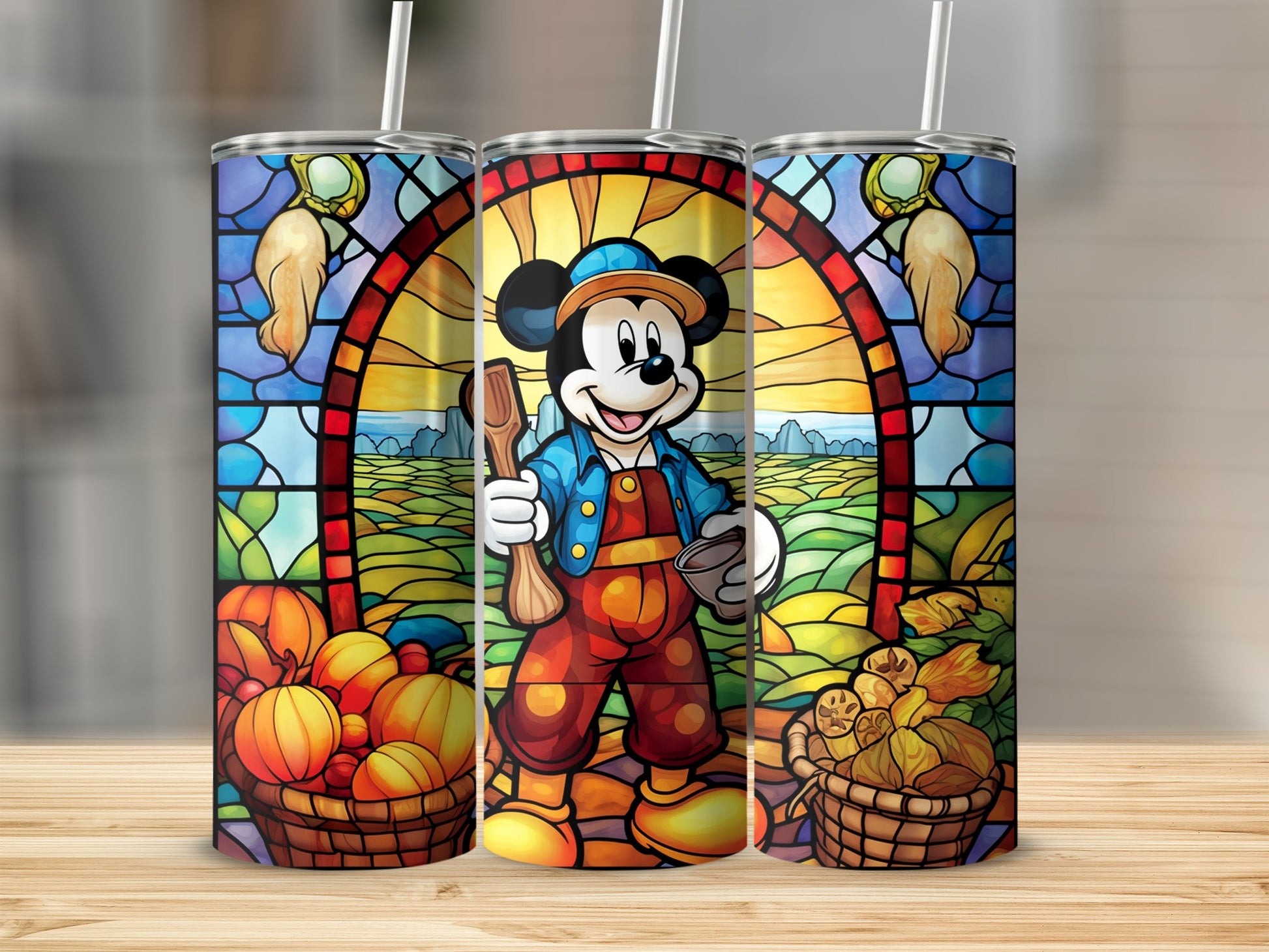 Stained Glass Design Tumbler with Iconic Cartoon Farmer