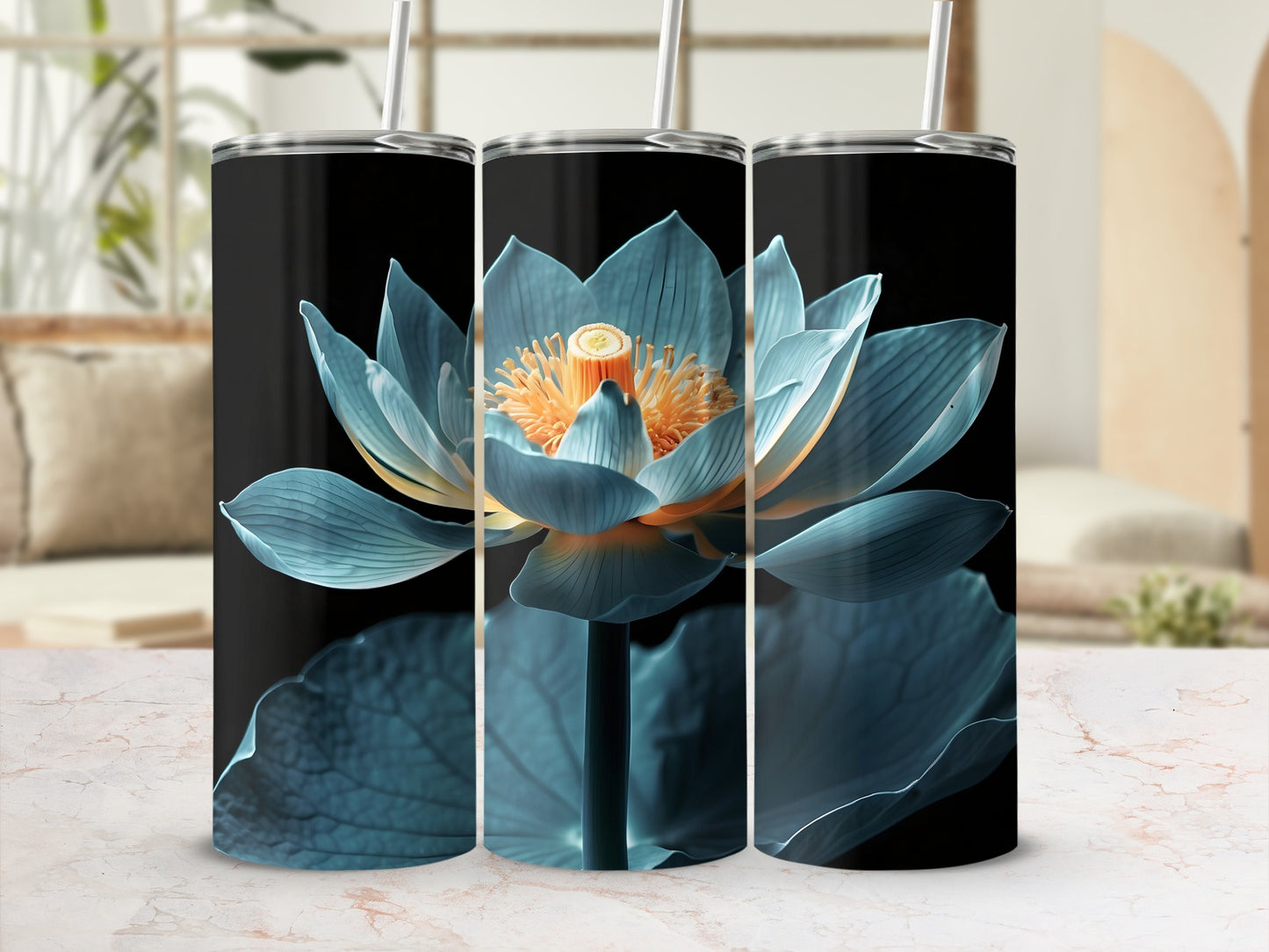 Blue lotus flower black background product type