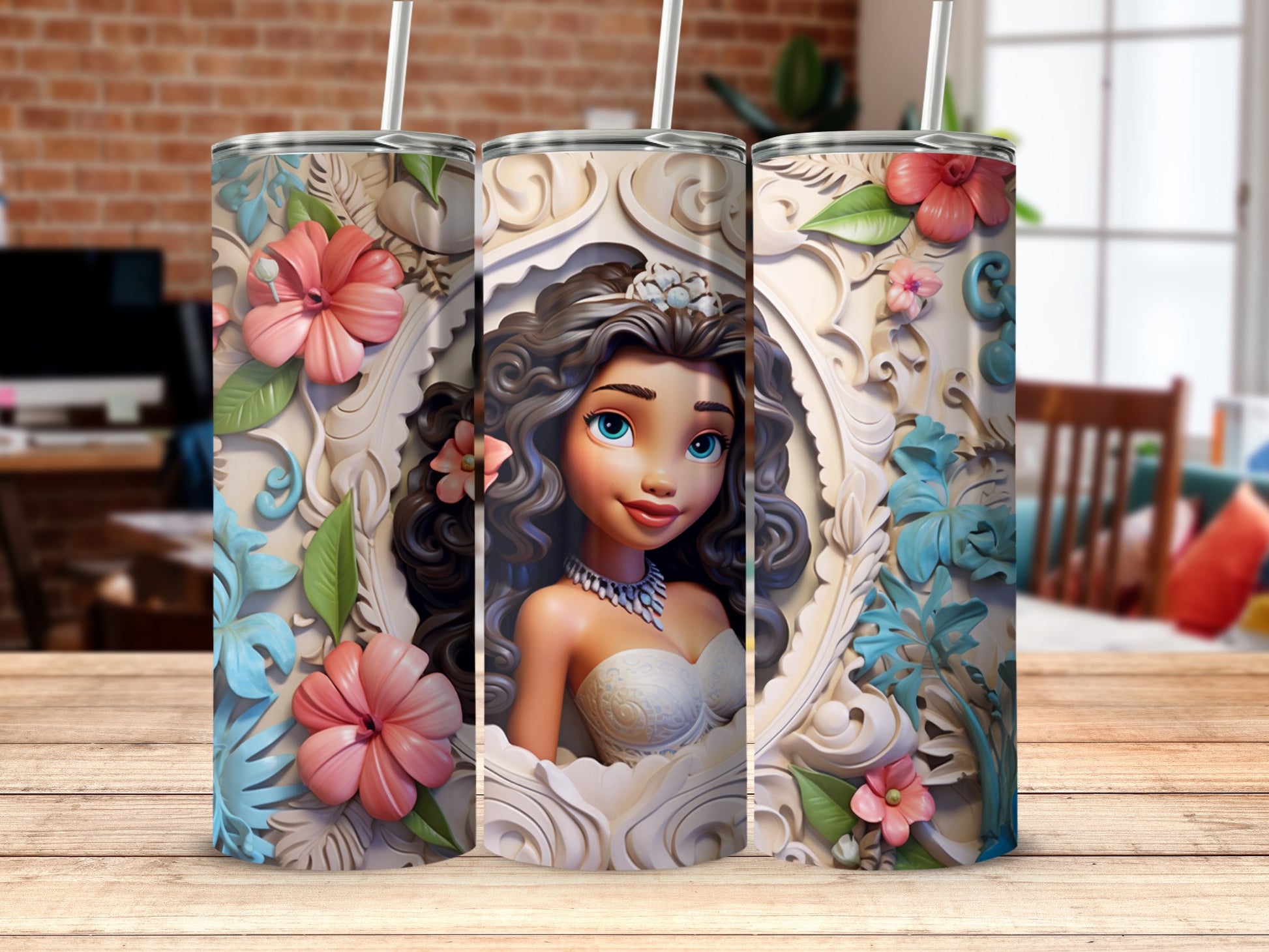 Beautiful Princess and Flowers Themed Tumbler