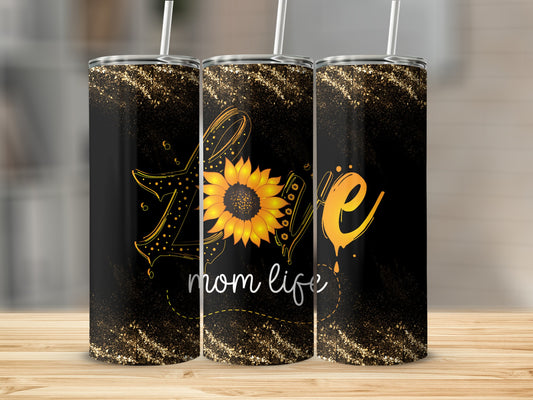 Love Sunflower Mom Life Glitter Tumbler Cup