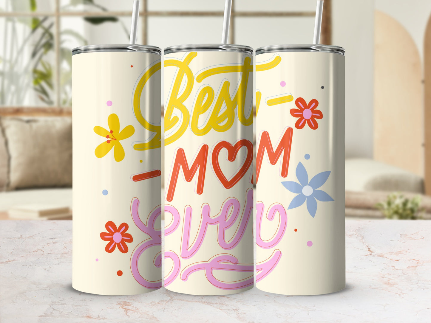 Best Mom Ever Floral Design Tumbler with Straw
