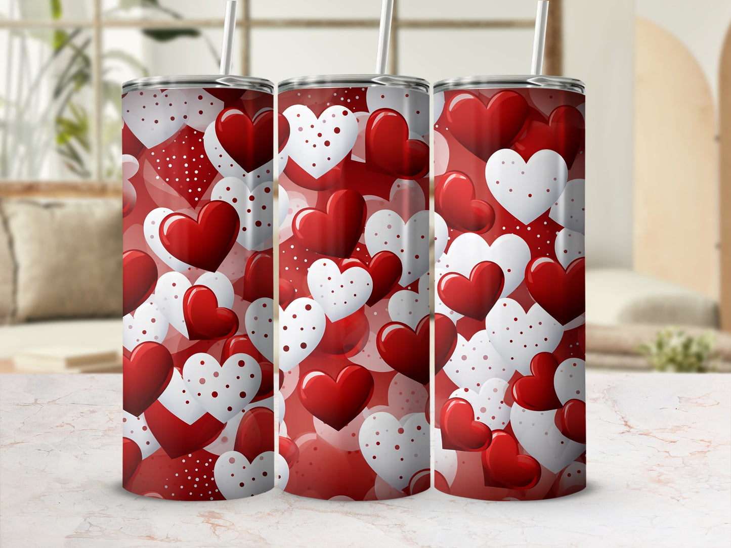 Red and White Heart Pattern Design Tumbler Product