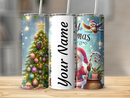 Personalized Christmas Tree and Santa Design Tumbler
