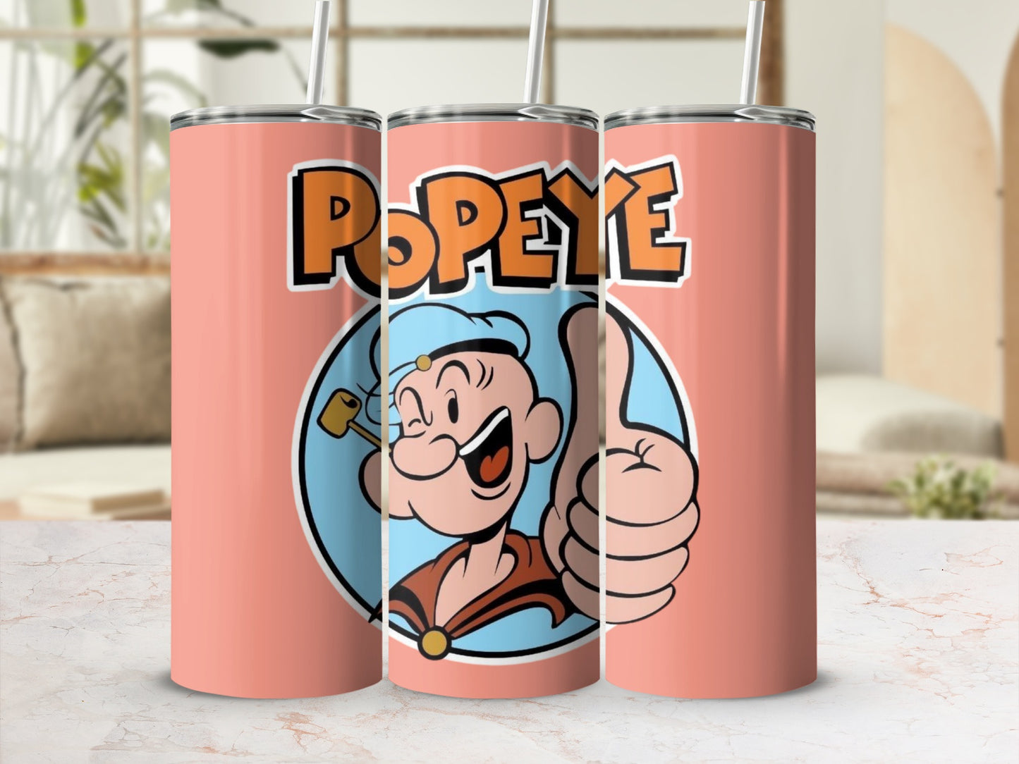 Cute Popeye Design Travel Tumblers with Straws
