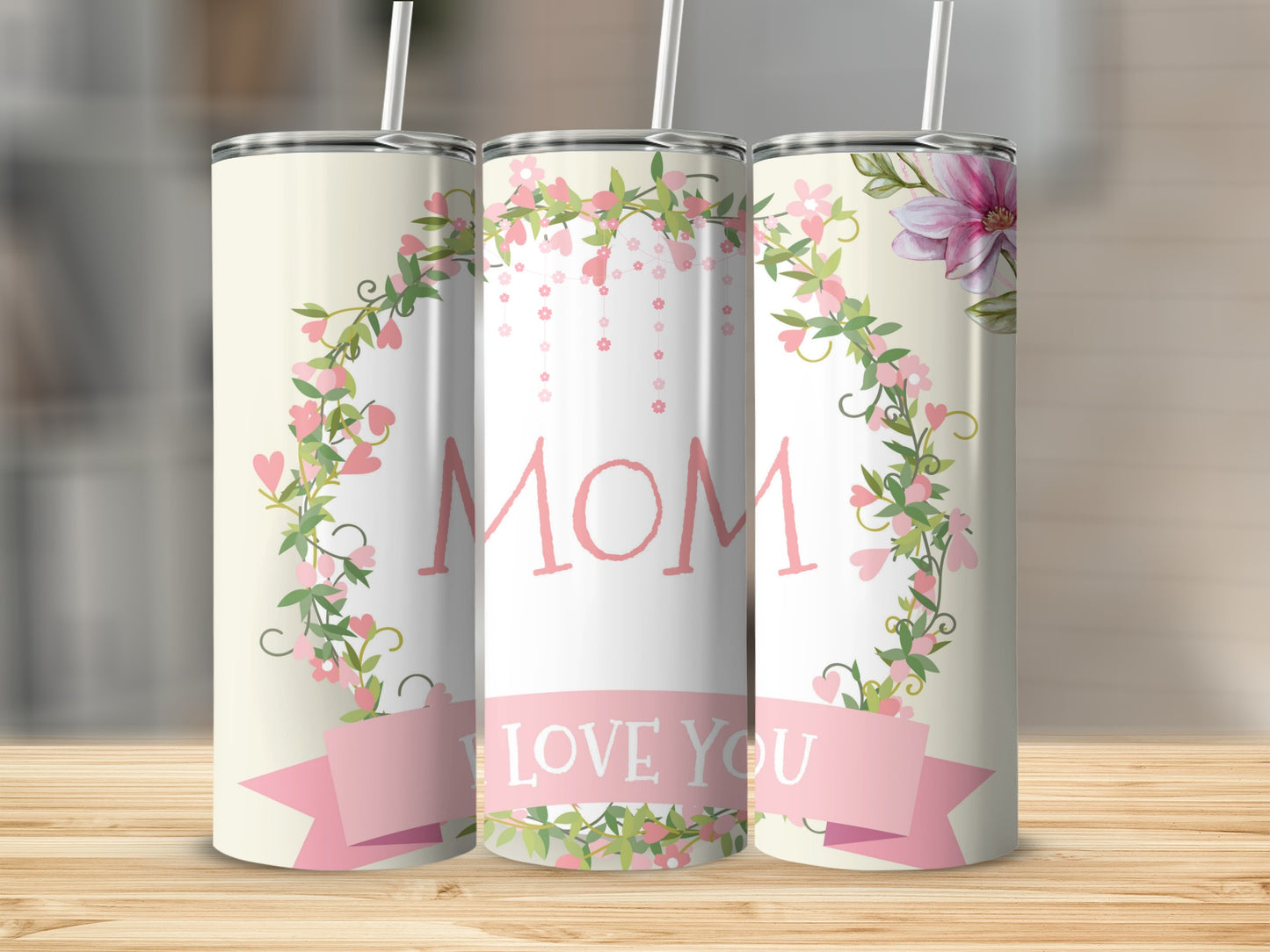 Beautiful Floral MOM Design Tumbler Mother's Day Gift