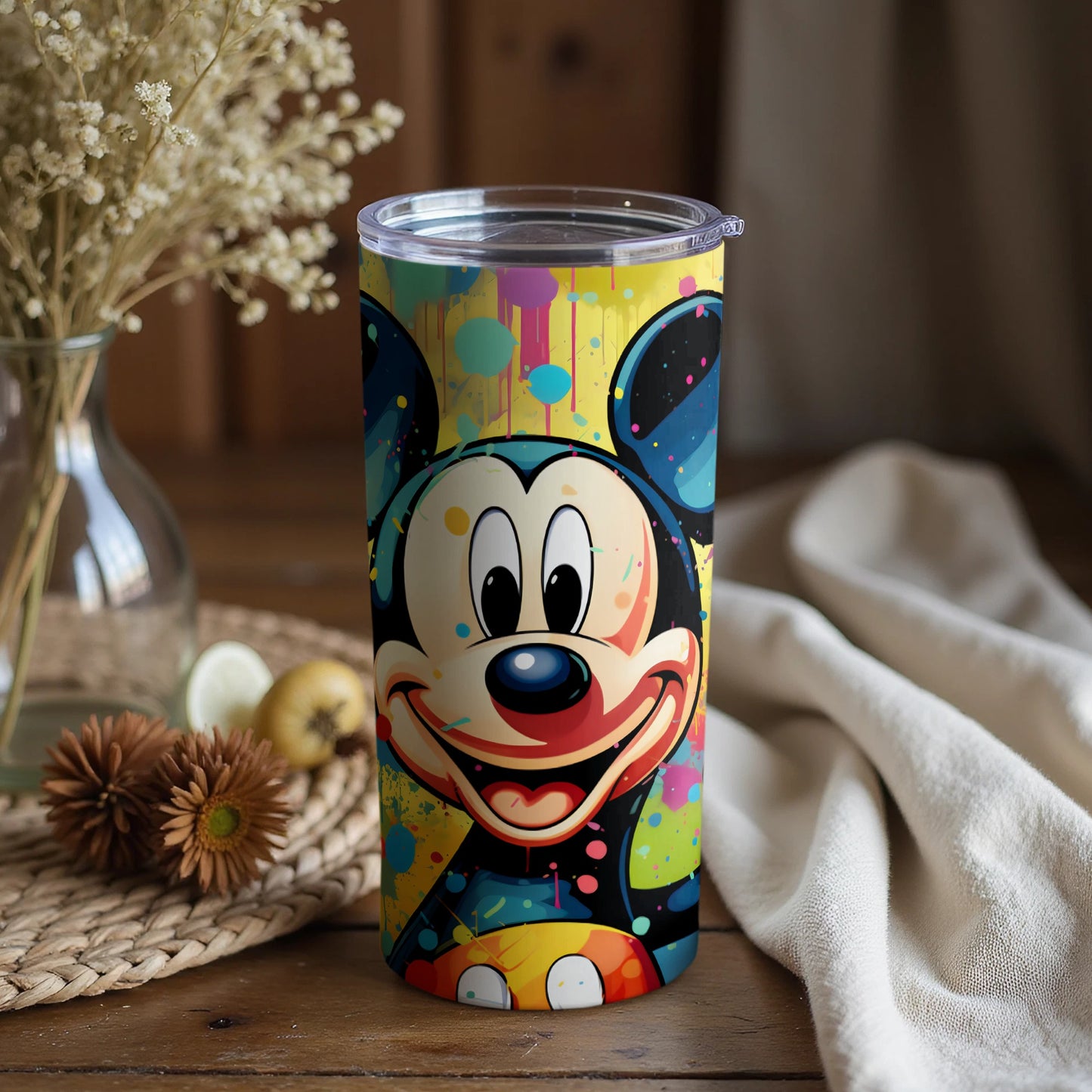 Colorful Cartoon Character Print Tumbler with Lid