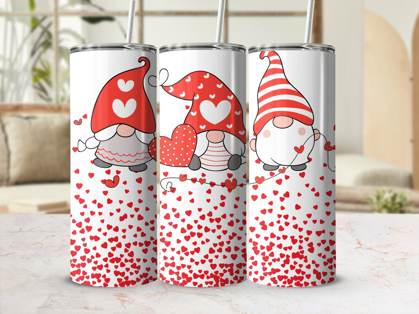 Valentine's Day Gnome Tumbler with Heart Design
