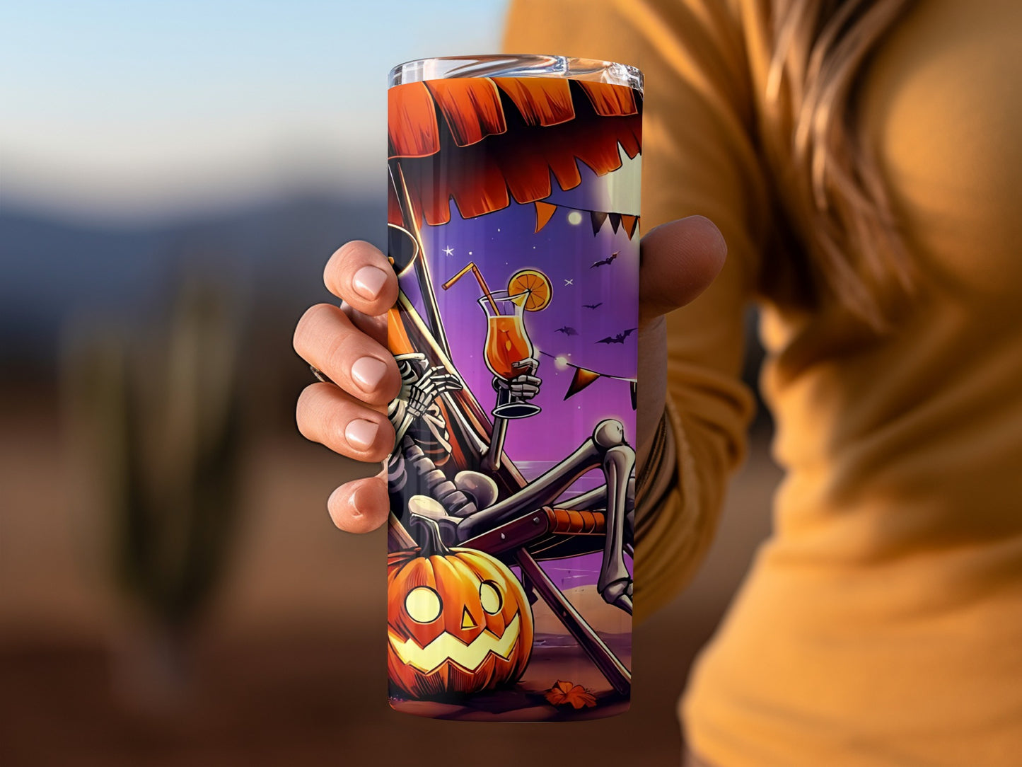 Skeleton with Cocktail Halloween Themed Tumbler Drinkware