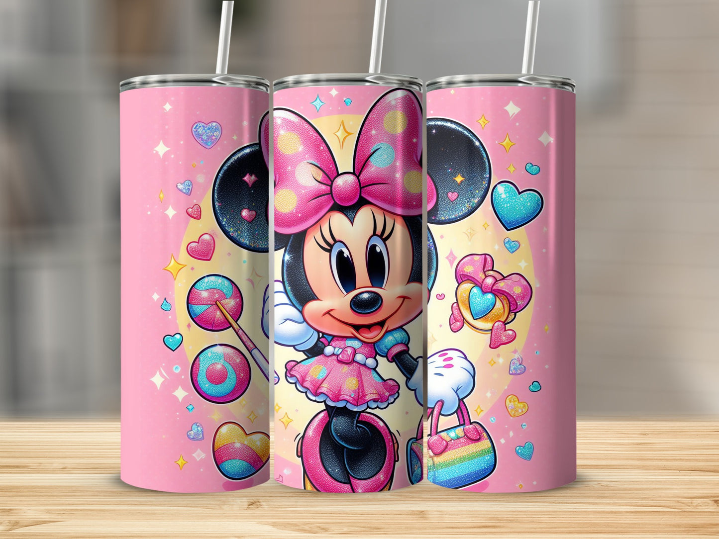 Adorable Minnie Mouse Tumbler with Hearts and Sparkles