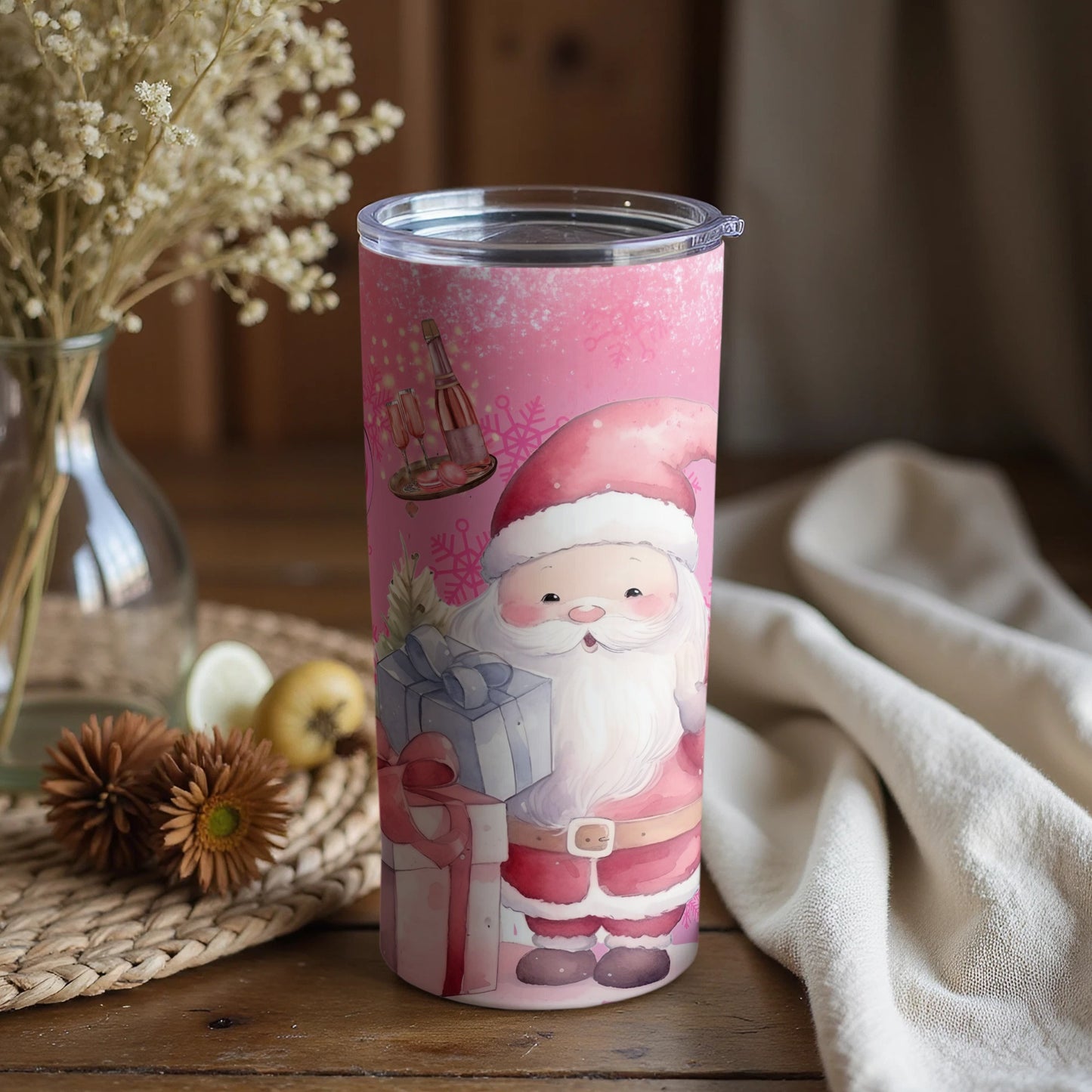 Festive Santa Claus Tumbler With Sleigh and Gifts