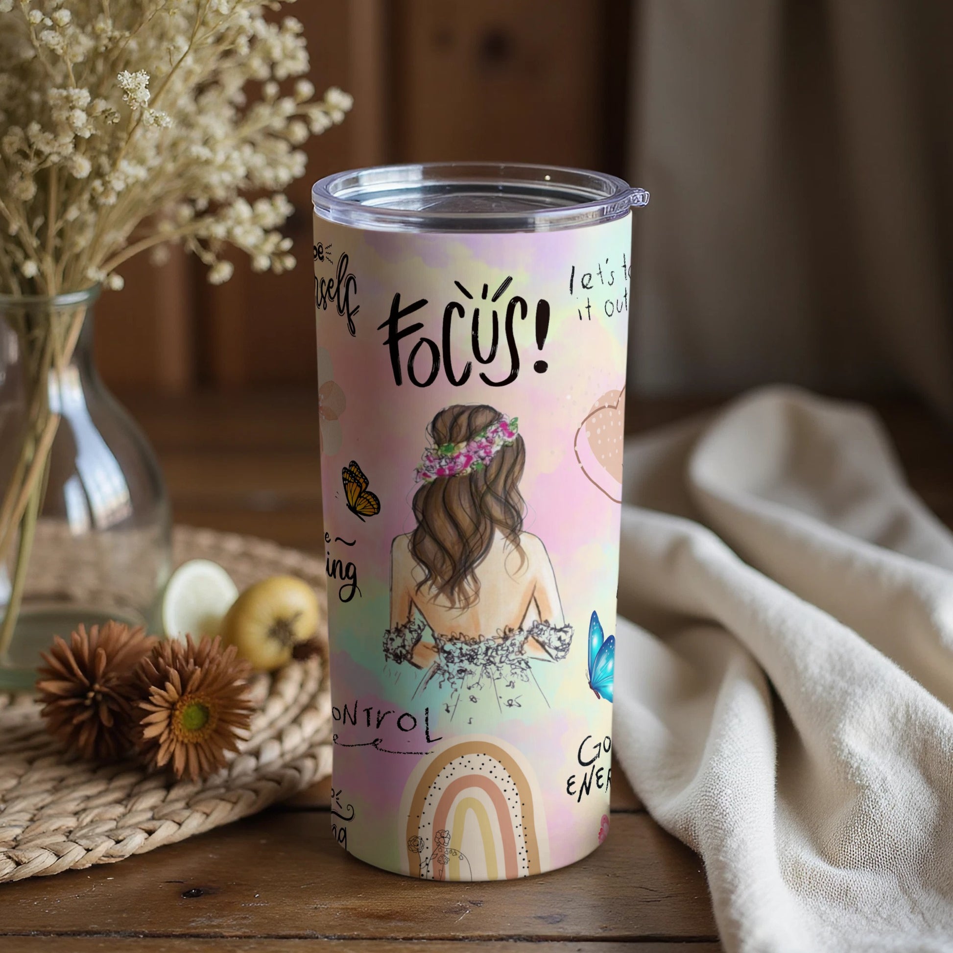 Focus Inspirational Tumbler with Motivational Quotes