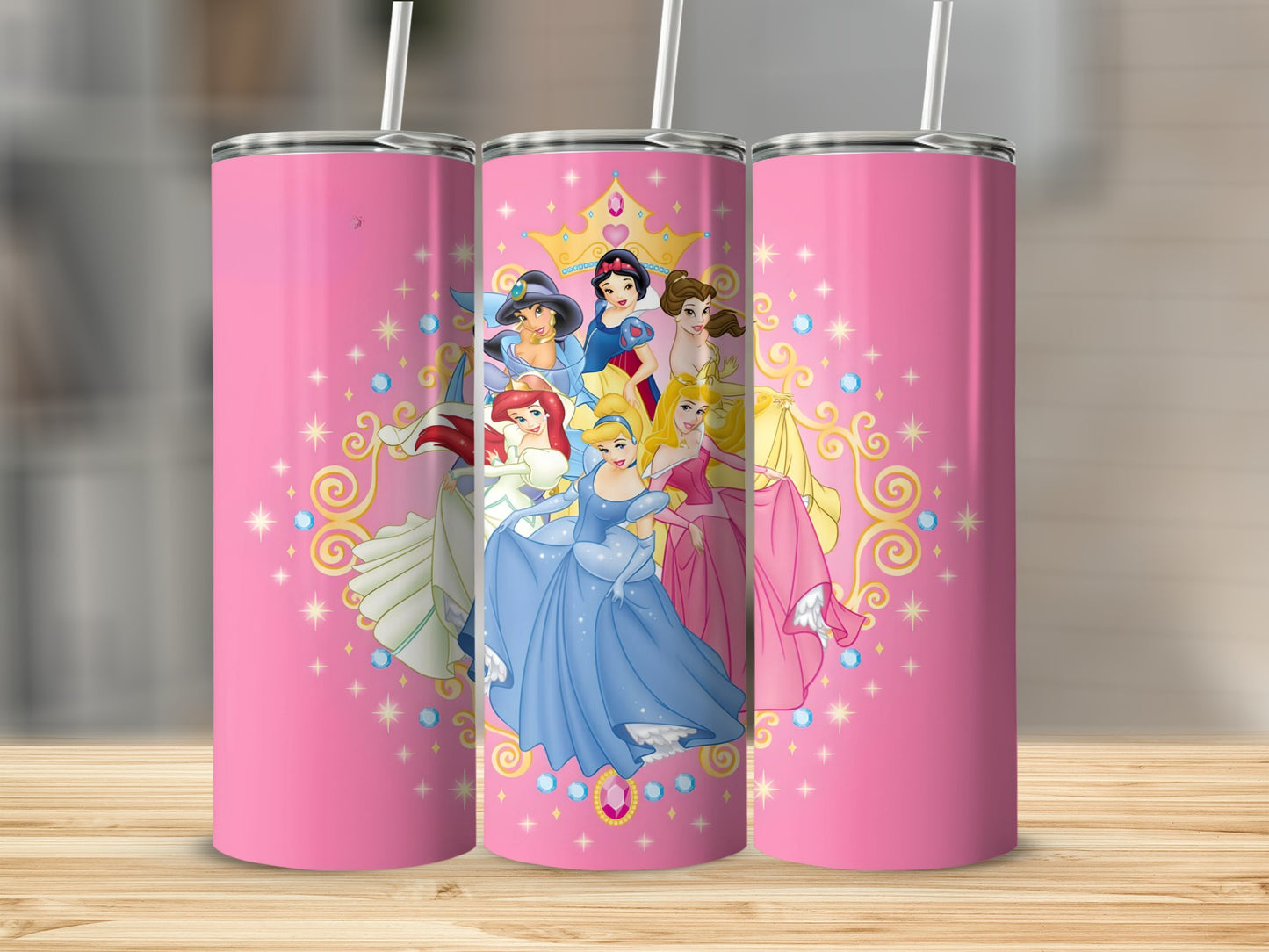 Colorful Princess Design Tumbler with Straw 20oz Cup