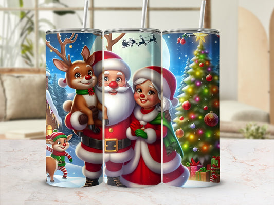Festive Santa and Reindeer Christmas Themed Tumbler