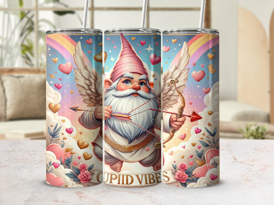 Whimsical Cupid Vibes Tumbler With Rainbow Hearts
